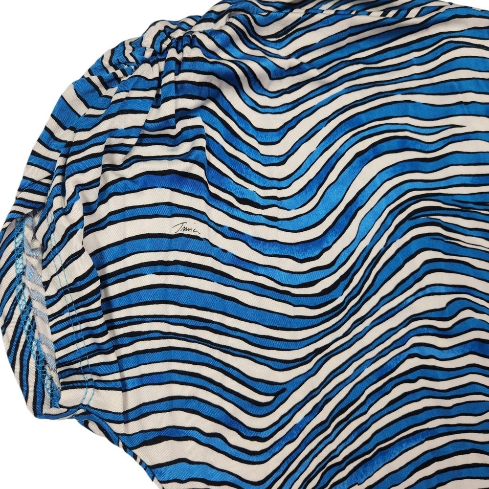 Trina‎ Turk Abstract Stripe Rayon Silk Shift Dress Womens P2 Blue White - Picture 5 of 5